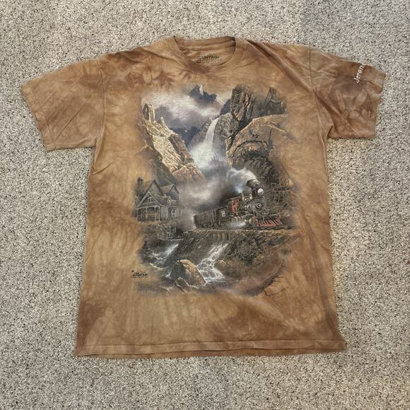 Vintage The Mountain Train Shirt Mens Large Brown Tie Dye Ted Blaylock 1999 - Picture 1 of 5